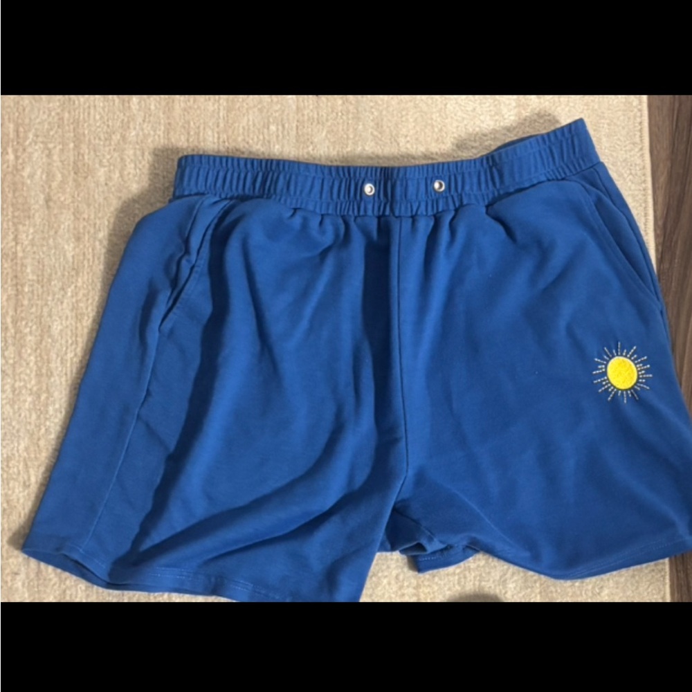 Blue Shorts with Sun Embroidery